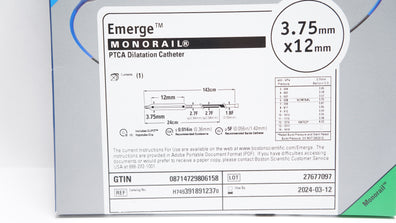 Boston Scientific H7493918912370 Emerge Monorail PTCA Cath. 3.75mm x 12mm (x)